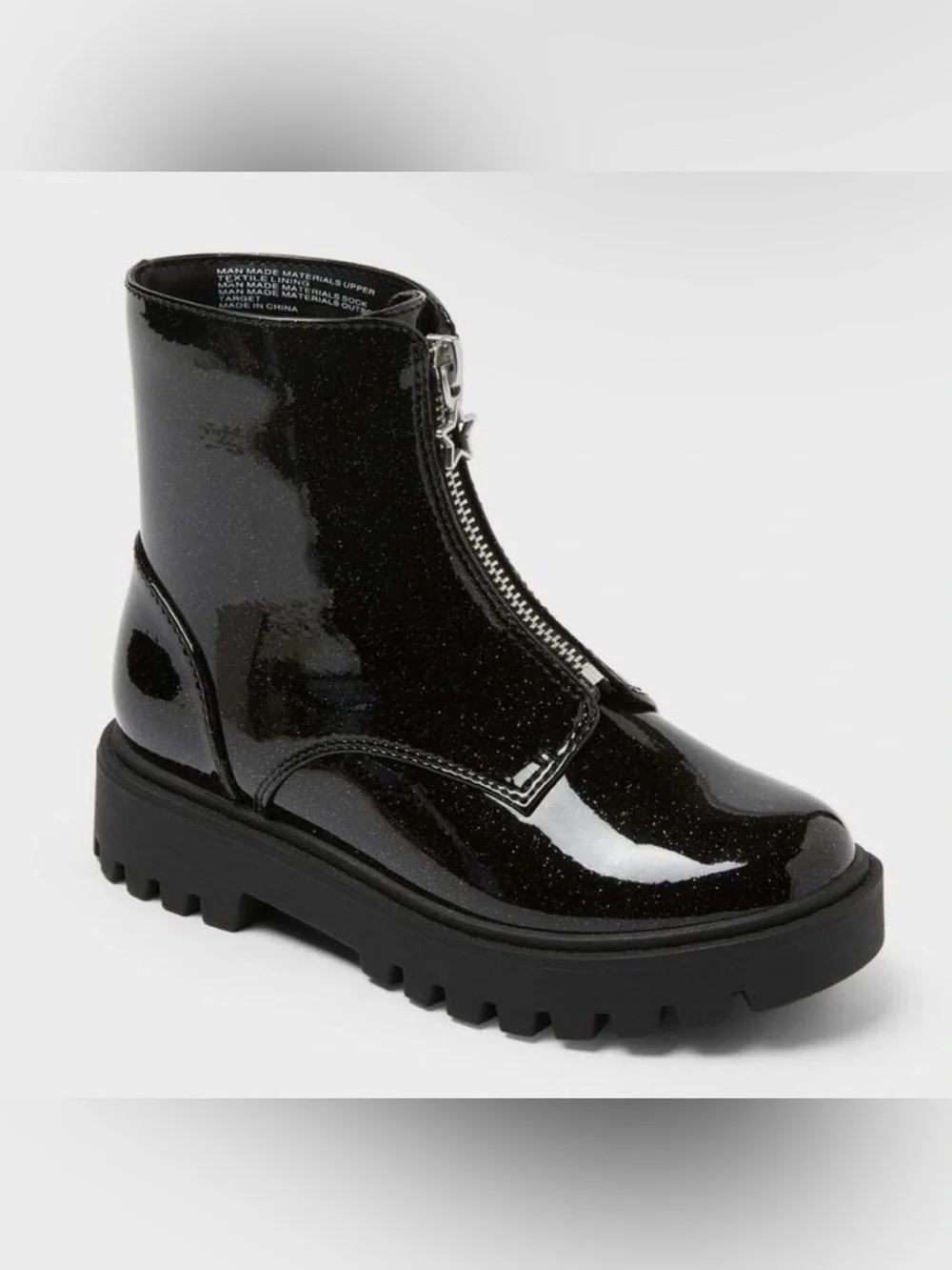 Art Class Myra Black Glitter Combat Boots - Youth 3 - NWT